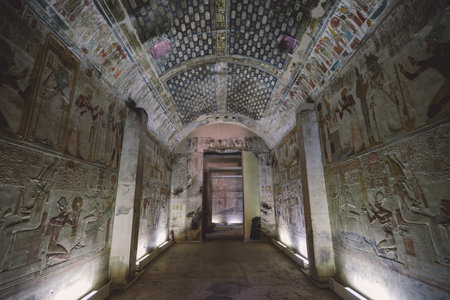 Inside View of the temple of Seti I, which is also known as the Great Temple of Abydos, in Kharga, Egyptのeditorial素材