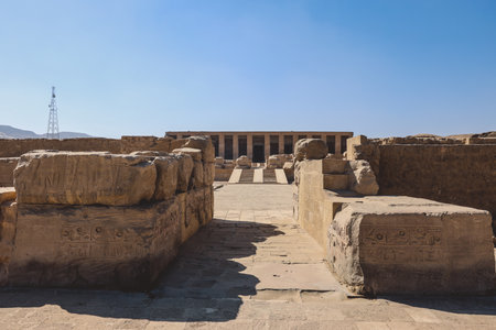 Outdoor View to an Ancient Egyptian temple of Seti I also known as the Great Temple of Abydos in Kharga, Egyptのeditorial素材