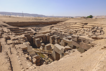 Outdoor View to an Ancient Egyptian temple of Seti I also known as the Great Temple of Abydos in Kharga, Egyptのeditorial素材