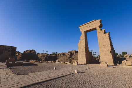 Outdoor View to an Ancient Egyptian Dendera Temple complex in south-east of Dendera, Egyptのeditorial素材