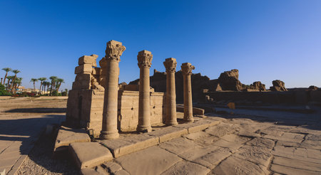 Outdoor View to an Ancient Egyptian Dendera Temple complex in south-east of Dendera, Egyptのeditorial素材