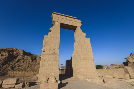 Outdoor View to an Ancient Egyptian Dendera Temple complex in south-east of Dendera, Egyptのeditorial素材