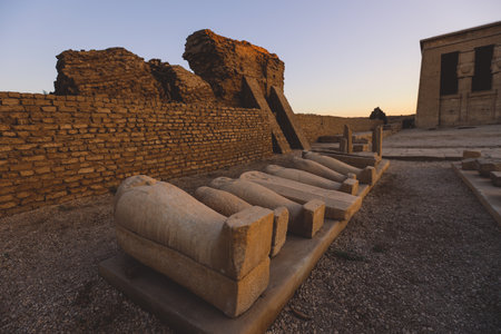 Outdoor View to an Ancient Egyptian Dendera Temple complex in south-east of Dendera, Egyptのeditorial素材