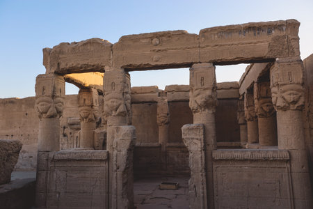 Outdoor View to an Ancient Egyptian Dendera Temple complex in south-east of Dendera, Egyptのeditorial素材