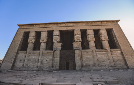 Outdoor View to an Ancient Egyptian Dendera Temple complex in south-east of Dendera, Egyptのeditorial素材