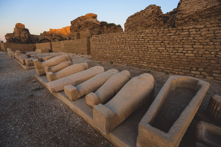 Outdoor View to an Ancient Egyptian Dendera Temple complex in south-east of Dendera, Egyptのeditorial素材