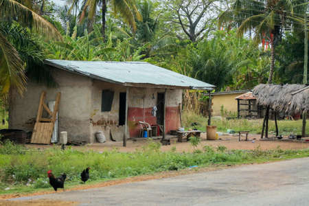Traditional African Buildings made from Clay and Straw in Ghana village, West Africaの写真素材