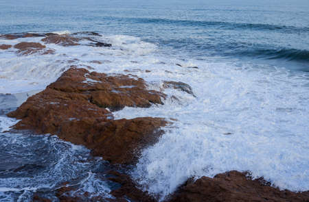 Powerful Waves of the Atlantic Ocean on the Ghana Cape Coast coastline, West Africaの写真素材