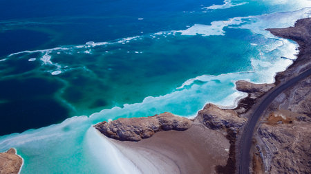 Salty Coastline of the Blue Lake Assal, Djiboutiの写真素材