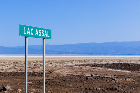 Route Sign on the Way to the Lake Assal, Djiboutiの写真素材