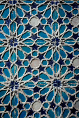 Ancient Oriental Architecture Details in Traditional Uzbek Style in the Shah-i-Zinda Ensembleの写真素材