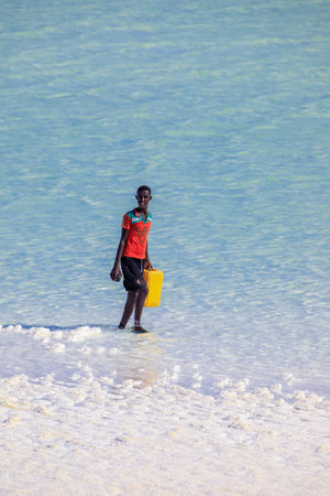Lake Assal, Djibouti - November 07, 2022: Salt Collector on the Lakeのeditorial素材