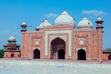 View to the Taj Mahal Complex Buildings in Agra, Uttar Pradesh, Indiaの写真素材
