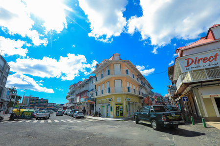 Pointe-a-Pitre, Guadeloupe - October 30, 2022: Bright and Colorful Buildings in the City Center of Pointe-a-Pitreのeditorial素材