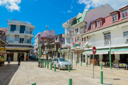 Pointe-a-Pitre, Guadeloupe - October 30, 2022: Bright and Colorful Buildings in the City Center of Pointe-a-Pitreのeditorial素材