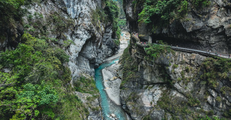 Incredible Gorge Scenery in Taroko National Park, Taiwanの写真素材