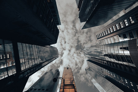 low angle view of skyscrapers in hongkong.