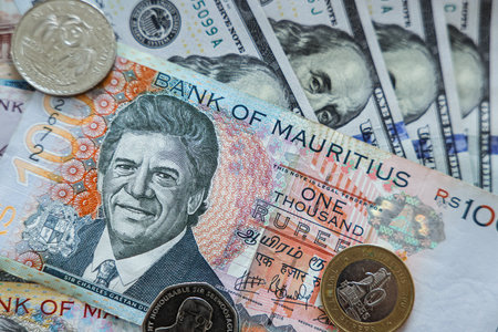 Stack of Money With Mans Picture, Mauritiusの写真素材