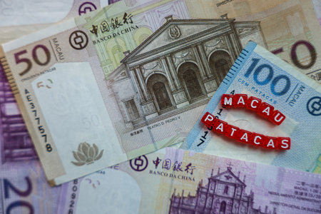 Close up of a Stack of Macao Money Patacasの写真素材
