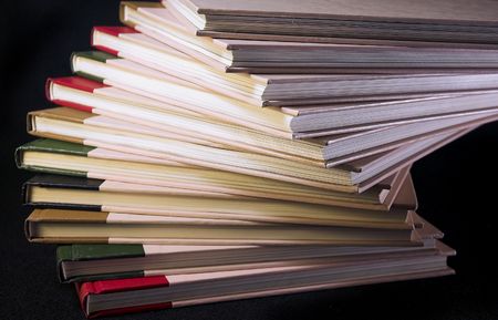 Books stacked into a spiral