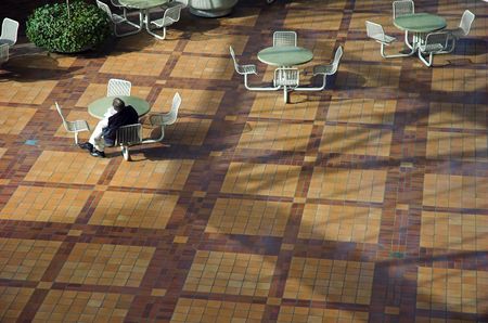 A business man eats lunch aloneの写真素材