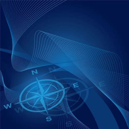 Compass on blue waves and gradient backgroundのイラスト素材