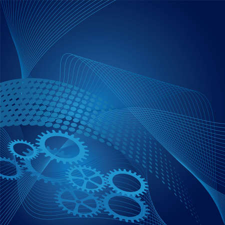 Blue cogs on gradient, halftone and swirls backgroundのイラスト素材
