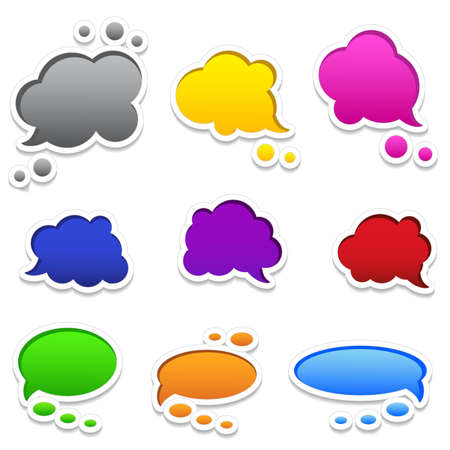Colourful speech bubbles with white frames and shadows, set of 9.のイラスト素材
