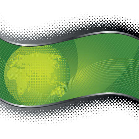 Green globe background with silver halftone borders.のイラスト素材
