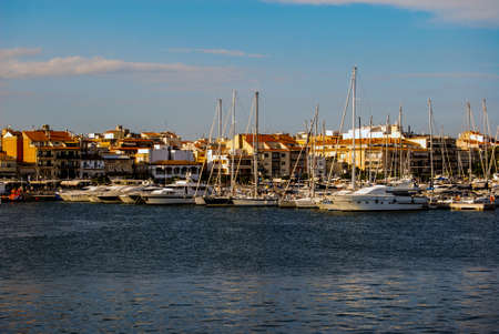 Docked yachts in dock of Cambrils, Spainの写真素材