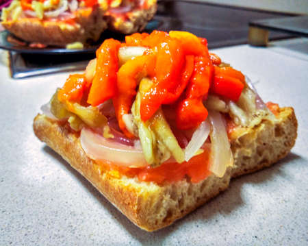 Mediterranean toast of escalivada with tomatoの写真素材