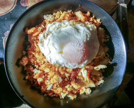 Migas with a fried eggの写真素材
