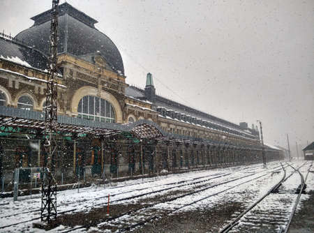 Snowing in Canfranc (Huesca, Spain)の写真素材