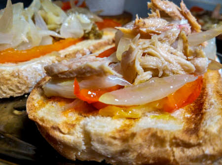 Mediterranean toast of escalivada with tomatoの写真素材