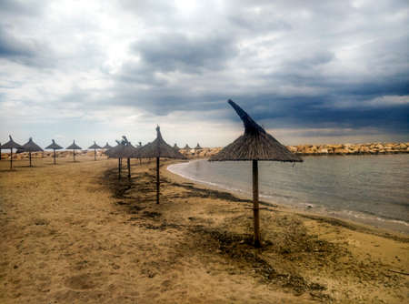Empty beach in Cambrils (Spain)の写真素材