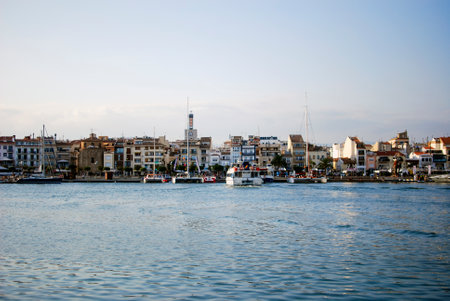 Docked yachts in dock of Cambrils, Spainのeditorial素材