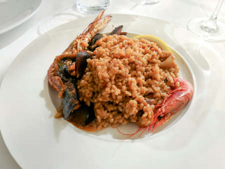 Traditional Spanish paella with seafoodの写真素材