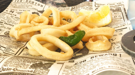 Seafood snacks, calamaris, squid ringsの写真素材