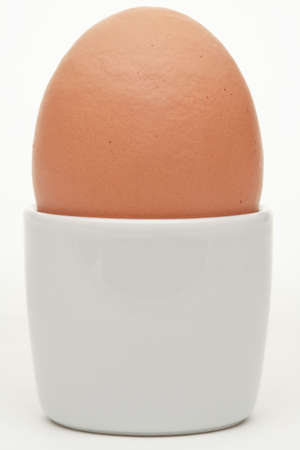 Brown egg in white cupの写真素材