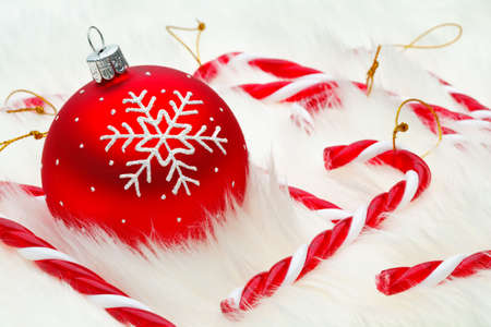 Red snow flake baubleの写真素材