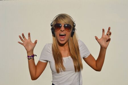 girl with head phones onの写真素材