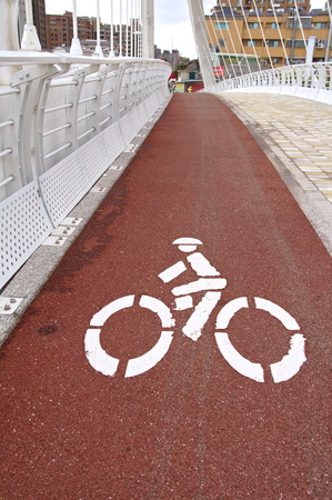 Bike lane on the bridge in cloudy dayの写真素材