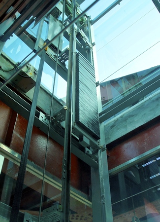 The close view of an elevator\'s hoistway in station