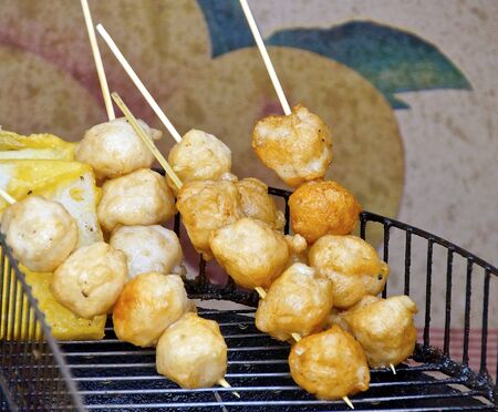 The string of fried fish balls in Taiwanの写真素材