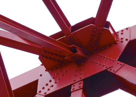 The old structure of red bridge closeup in Taiwanの写真素材