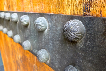 Wooden door  closeup in templeの写真素材