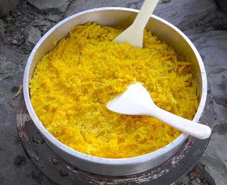 Turmeric rice closeup for dinnerの写真素材