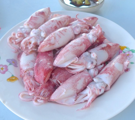 Neritic squid closeup at restaurant in Taiwanの写真素材