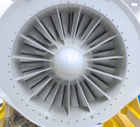 Aircraft engine fan close up