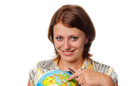 Smiling girl with the globe